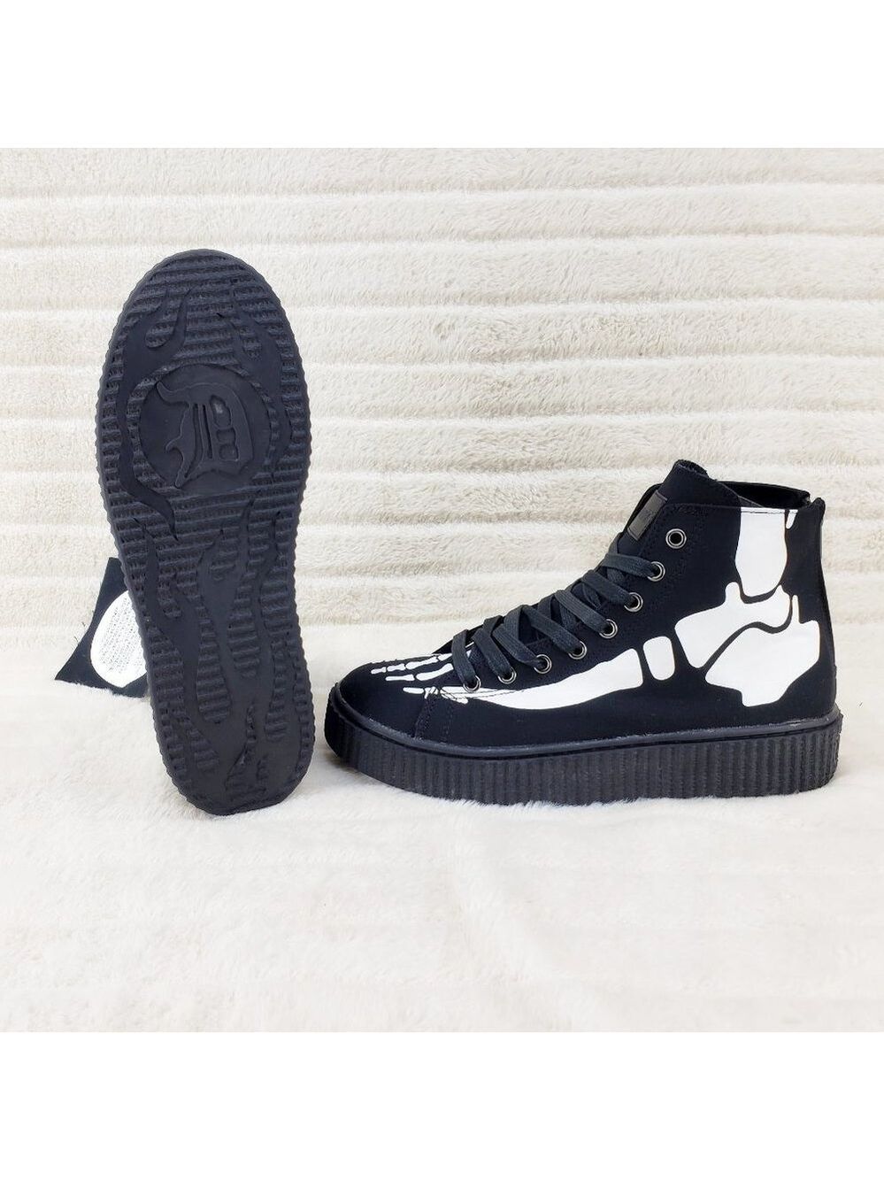 Demonia Sneeker Mens X-Ray Graphic Bone Creeper Sneaker Flame Tread Goth Punk - Picture 3 of 9